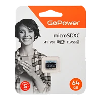 Карта памяти microSD GoPower 64GB Class10 70 МБ/сек V30 без адаптера