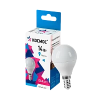 Лампа светодиодная Космос GL45 E14 14W 4500К 174-265V шар матовая (1/10/80)