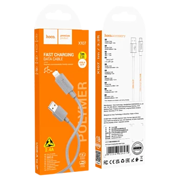 Кабель HOCO X107 USB (m)-Lightning (m) 1м 2.4A ПВХ серый (1/31/310)