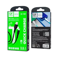 Кабель GFPower F16T USB (m)-Type-C (m) 1м 3.6A ПВХ индикация черный (1/120/480)