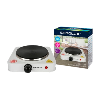 Электроплитка Ergolux ELX-EP03-C01 1 конф., дисковый нагр.эл.1000W 220-240V белый (1/12)