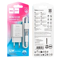 Сетевое З/У HOCO C134A 1USB 2.4A 12W с кабелем Type-C белый (1/28/168)