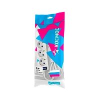 Удлинитель Космос 3р.С/З 10A 5.0м с выкл. ПВС 3x0.75мм² белый (1/25)