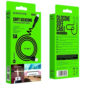 Кабель Borofone BX31 USB (m)-Type-C (m) 1м 3.0A силикон черный