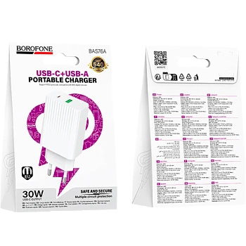 Сетевое З/У Borofone BAS76A 1USB+1Type-C 20W PD,QC белый (1/20/120)