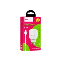 Сетевое З/У HOCO C77A 2USB 2.4A с кабелем Lightning белый (1/12/120)