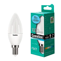Лампа светодиодная Camelion C35 E14 12W 4500К 170-265V свеча матовая (1/10/100)