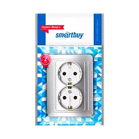 Розетка Smartbuy 2-местная с заземлением 16А серебро "Марс"