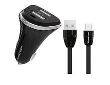 Автомобильное З/У MORE CHOICE AC22a 2USB 2.4A с кабелем Type-C черный