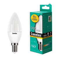 Лампа светодиодная Camelion C35 E14 12W 3000К 170-265V свеча матовая (1/10/100)