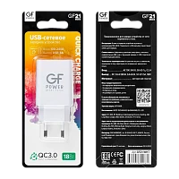 Сетевое З/У GFPower GF21M 1USB/Type-C 3.0A QC3.0 белый (48/192)