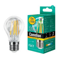 Лампа светодиодная филамент Camelion A60 E27 13W 3000К 207-244V груша ЛОН прозрачная (1/10/100)