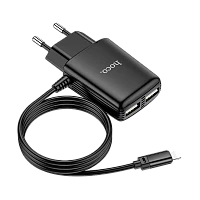 Сетевое З/У HOCO C82A 2USB 2.4A с кабелем Lightning черный (1/13/130) 
