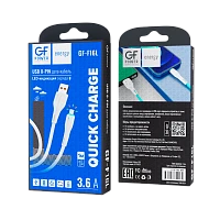 Кабель GFPower F16L USB (m)-Lightning (m) 1м 3.6A ПВХ индикация белый (1/120/480)