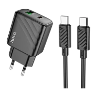 Сетевое З/У HOCO CS23A Sunligh 1USB+1Type-C 30W PD,QC,FCP,AFC с кабелем Type-C черный (1/32/192) 