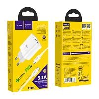 Сетевое З/У HOCO C80A 1USB/Type-C 3.1A 20W QC3.0 с кабелем Type-C-Type-C 60W белый (1/12/120)