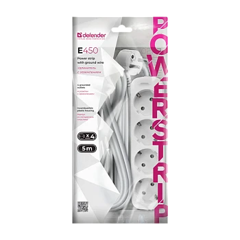 Удлинитель Defender E450 4р.С/З 10A 5.0м ПВС 3x1мм² IP20 белый (1/30)