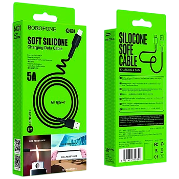 Кабель Borofone BX31 USB (m)-Type-C (m) 1м 3.0A силикон черный