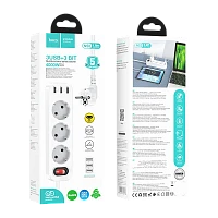 Разветвитель HOCO NS2 3р.С/З 16A 3USB белый (1/33)