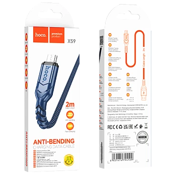 Кабель HOCO X59 USB (m)-microUSB (m) 2м 2.4A нейлон синий