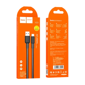Кабель HOCO X69 USB (m)-Type-C (m) 1м 3.0A нейлон черный белый (1/33/330)