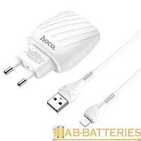 Сетевое З/У HOCO C78A 2USB 2.4A с кабелем Lightning белый (1/12/120)