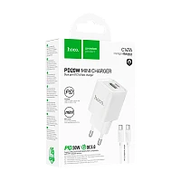 Сетевое З/У HOCO C147A 1USB+1Type-C 3.0A 20W PD,QC с кабелем Type-C белый (1/30/180)