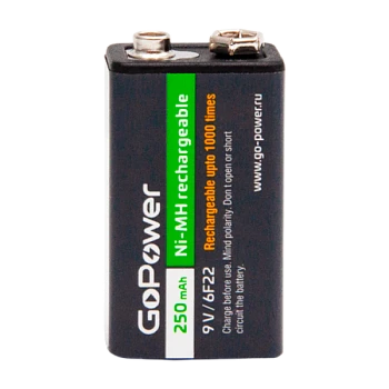 Аккумулятор бытовой GoPower Крона 6F22 BL1 NI-MH 9V 250mAh (1/25/100)
