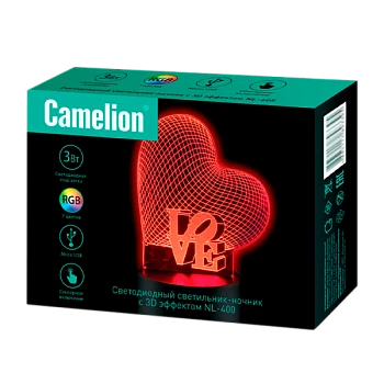 Ночник Camelion NL-400 "Сердце" 3W 220V в розетку RGB (1/20)