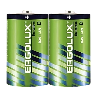 Батарейка Ergolux R20 D Shrink 2 Zinc Carbon 1.5V (2/12/144)