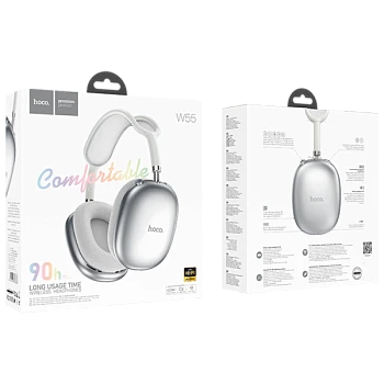 Наушники полноразмерные HOCO W55 Plus bluetooth 5.4 с микр. серебряный (1/40)