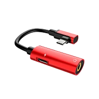 Переходник AUX HOCO LS19 Jack 3.5mm (f)-Type-C (m)/Type-C (f) силикон красный (1/20/160)