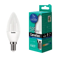 Лампа светодиодная Camelion C35 E14 7W 6500К 170-265V свеча матовая (1/10/100)