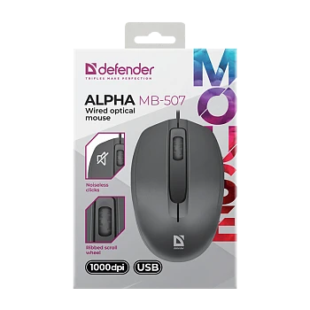 Мышь проводная Defender MB-507 Alpha классическая USB бесшумная черный (1/100)
