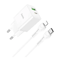 Сетевое З/У HOCO N28 1USB/Type-C 20W с кабелем Type-C-Lightning белый (1/13/130)
