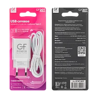 Сетевое З/У GFPower GF20T 1USB/Type-C 2.1A белый (48/192)