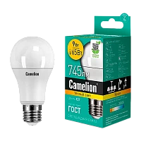 Лампа светодиодная Camelion A60 E27 9W 3000К 170-265V груша матовая (1/10/100)