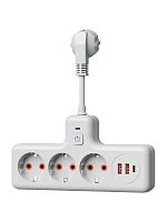 Сетевой фильтр Космос Компакт 3р.С/З 10A 0.3м 2USB+Type-C ПВС 3x1мм² с выкл. белый (1/40)