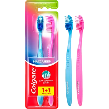 Зубная щетка COLGATE Массажер средняя 2шт.(1+1)