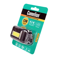 Фонарь налобный Camelion LED5355 1LED+COB от батареек IPX4 черный (1/10/100)