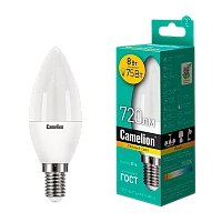 Лампа светодиодная Camelion C35 E14 8W 3000К 170-265V свеча матовая (1/10/100)