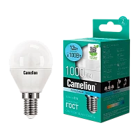 Лампа светодиодная Camelion G45 E14 12W 4500К 170-265V шар матовая (1/10/100)