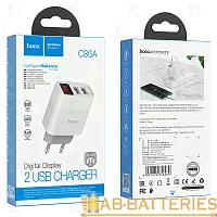 Сетевое З/У HOCO C86A 2USB 2.4A дисплей белый (1/13/130)