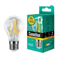 Лампа светодиодная филамент Camelion A60 E27 20W 4500К 207-244V груша прозрачная (1/10/100)