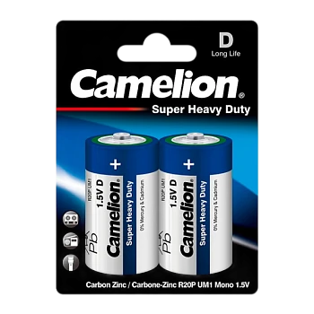 Батарейка Camelion BLUE R20 D BL2 Heavy Duty 1.5V (2/12/144)