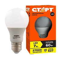Лампа светодиодная Старт GLS E27 7W 2700К 220V груша Eco матовая (1/10/100)