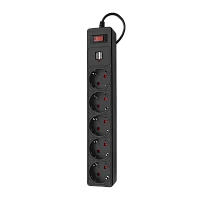 Сетевой фильтр Smartbuy 5р.С/З 10A 1.8м USB ПВС со шторкой черный (1/45)