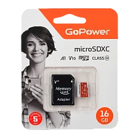 Карта памяти microSD GoPower 16GB Class10 UHS-I (U3) 80 МБ/сек V10 с адаптером