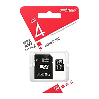 Карта памяти microSD Smartbuy 4GB Class10 10 МБ/сек с адаптером