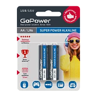 Батарейка GoPower LR6 AA BL2 Щелочная 1.5V (2/24/480)